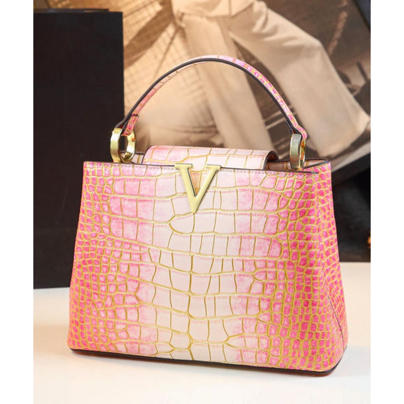 Boutique Pink Gradient Embossed Calf Leather Tote Handbag