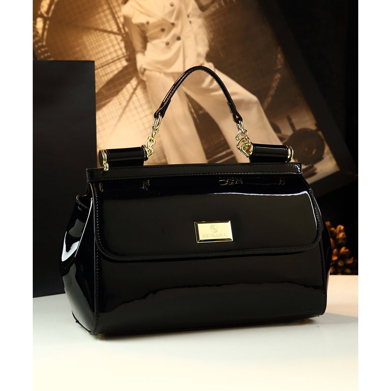 Classy Black Durable Calf Leather Tote Handbag