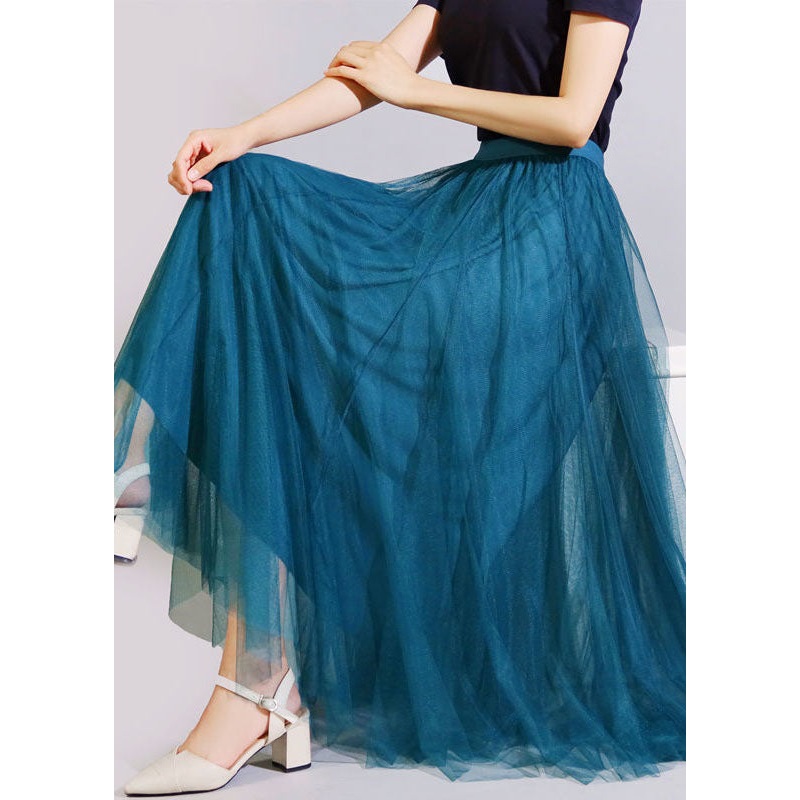 DIY Peacock Blue Wrinkled Exra Large Hem Tulle Skirt Summer