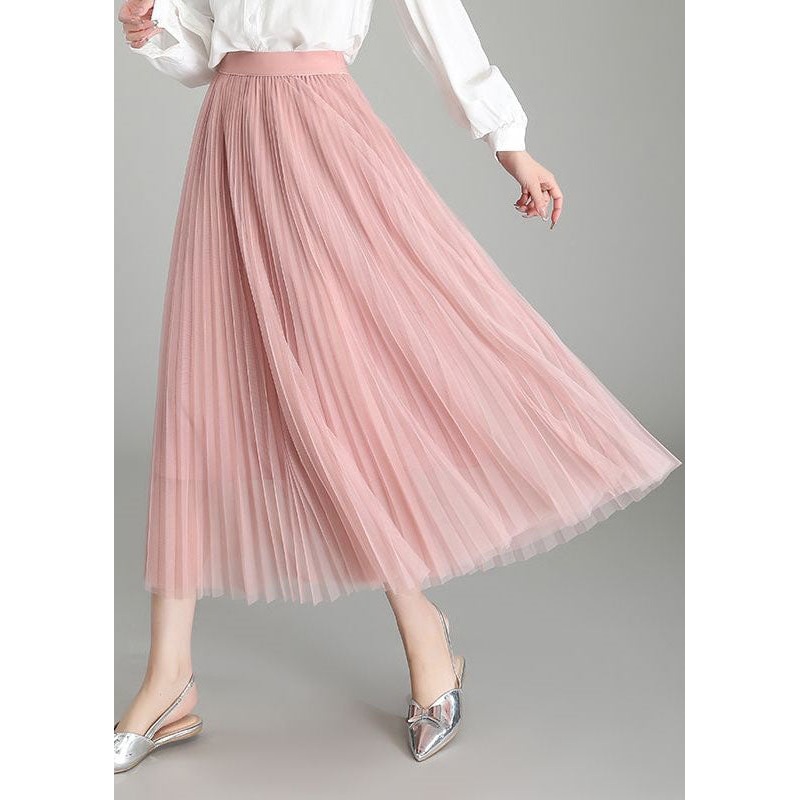Fashion Pink Wrinkled Patchwork Exra Large Hem Tulle Skirts Spring