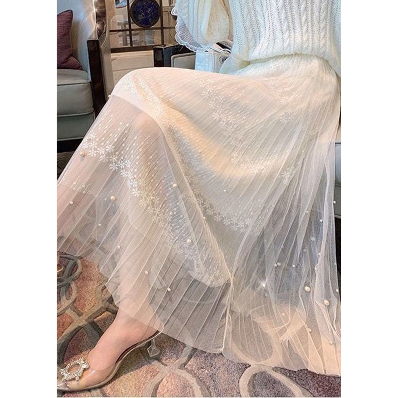 French Apricot Wrinkled Nail bead Patchwork Tulle Skirts Summer