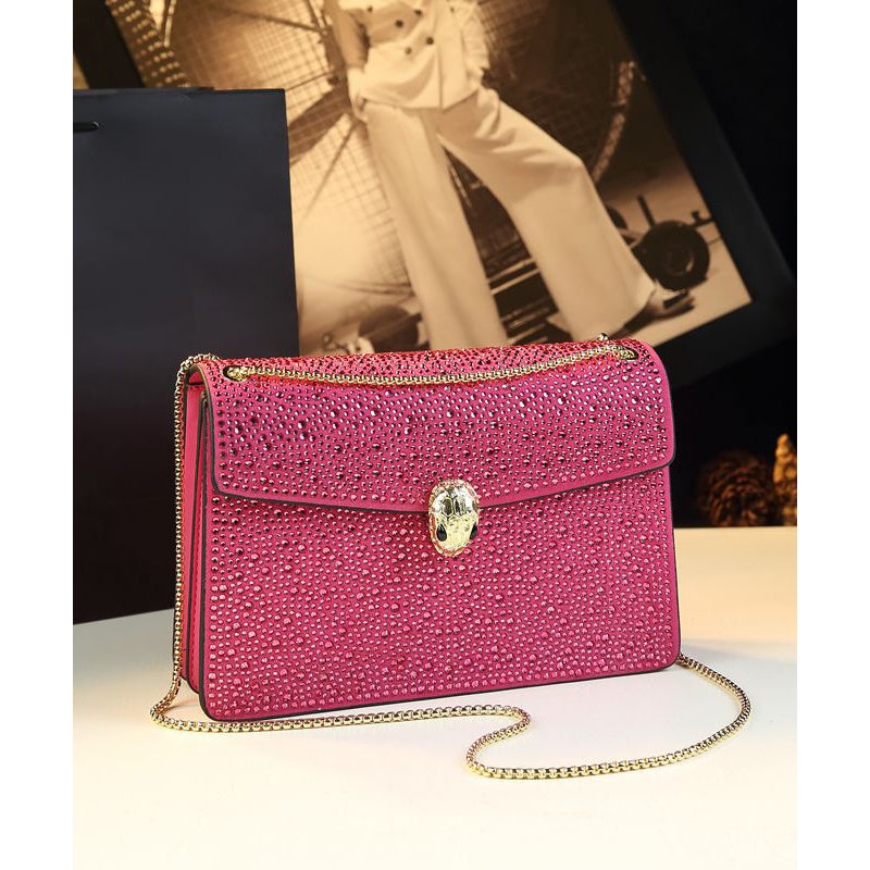 Stylish Rose Zircon Faux Leather Chain Linked Messenger Bag