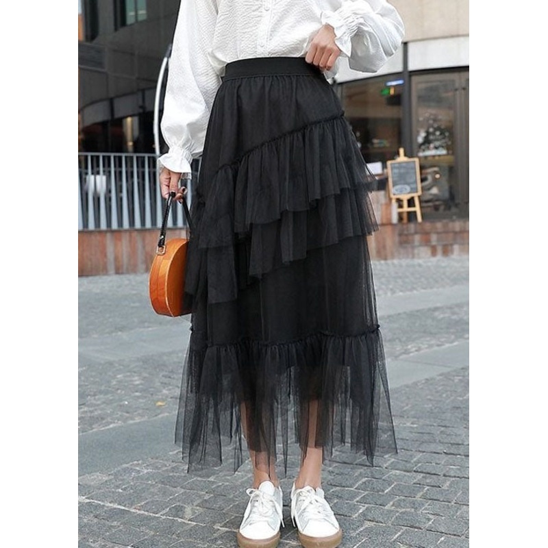 Unique Black Ruffled Layered Patchwork Tulle Skirts Summer