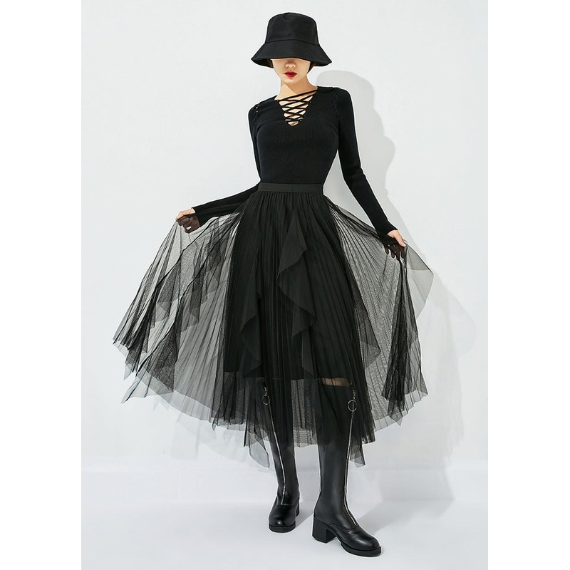Black Tulle Holiday A Line Skirts High Waist Oversized Summer