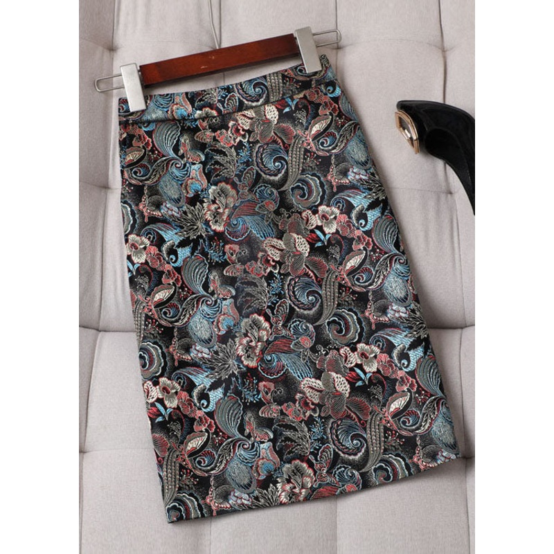 Boutique Floral Embroideried Patchwork Silk Skirts Spring