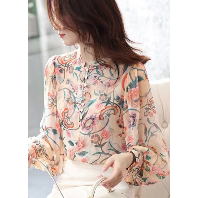 Boutique Print Button Chiffon Shirts Long Sleeve