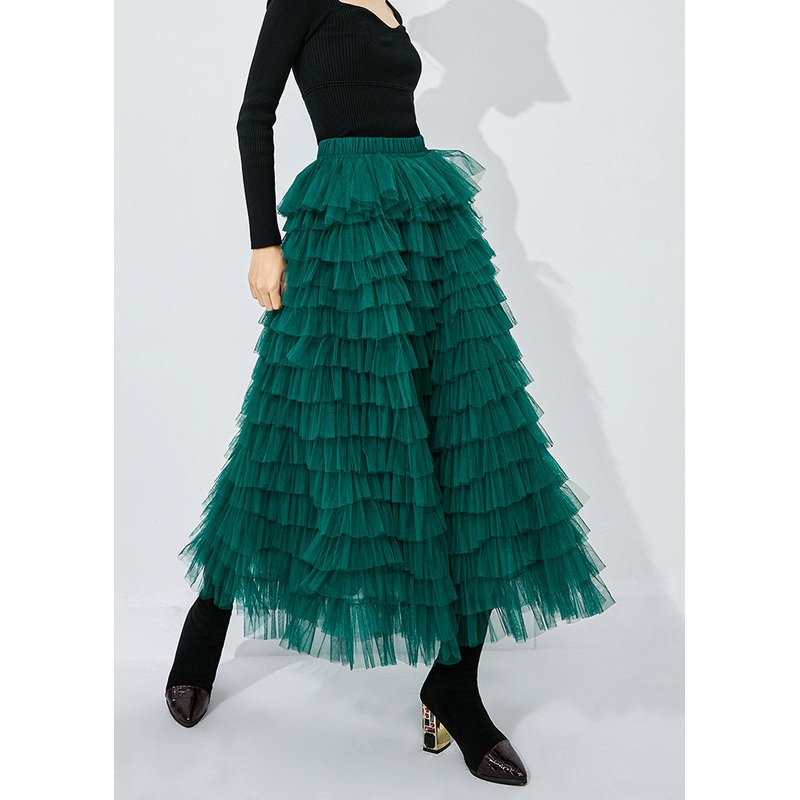 Elegant Blackish Green High Waist Layered Tulle Skirts Summer