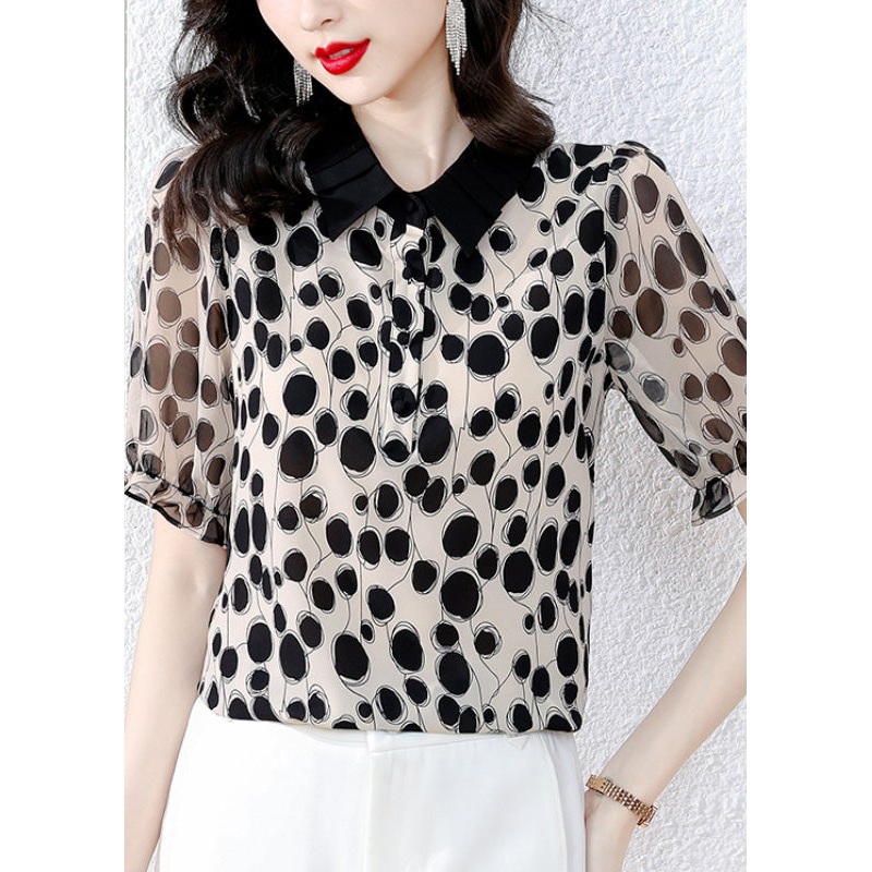 Sexy Peter Pan Collar Dot Chiffon Top Summer