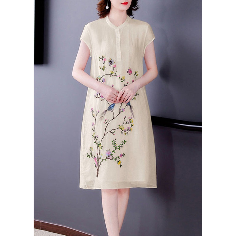 Boutique Yellow O-Neck Embroideried Maxi Dresses Summer