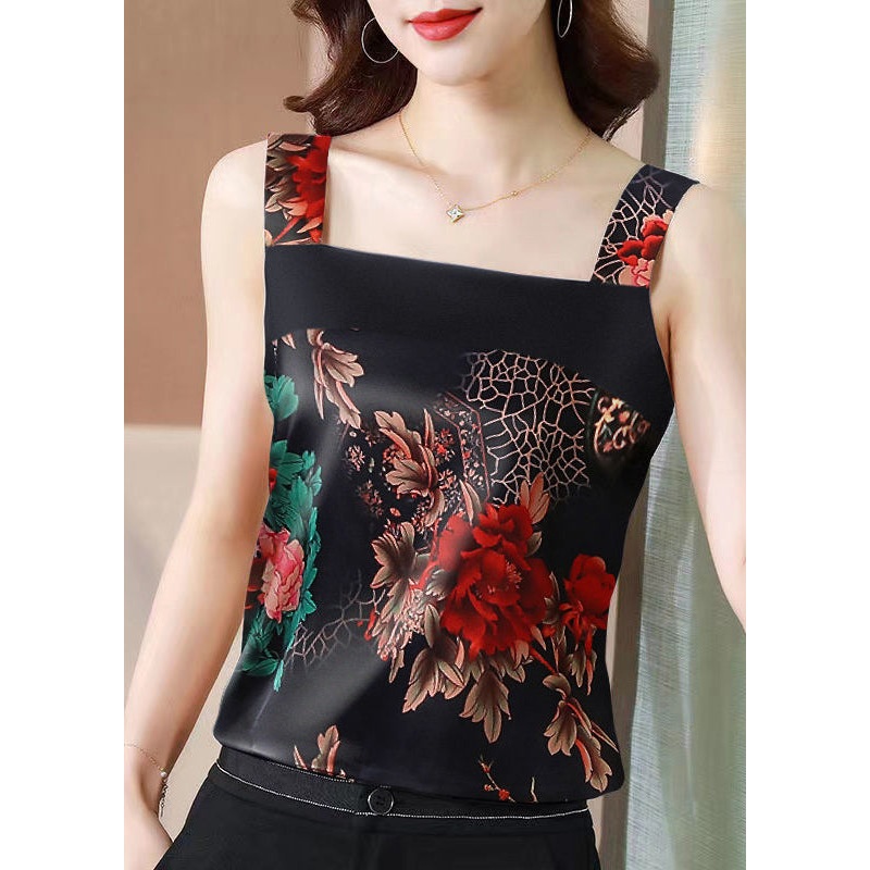 Classy Black Slash Neck Print Patchwork Beach Vest Summer
