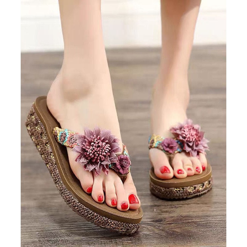 Beautiful Coffee Floral Holiday Thong Sandals