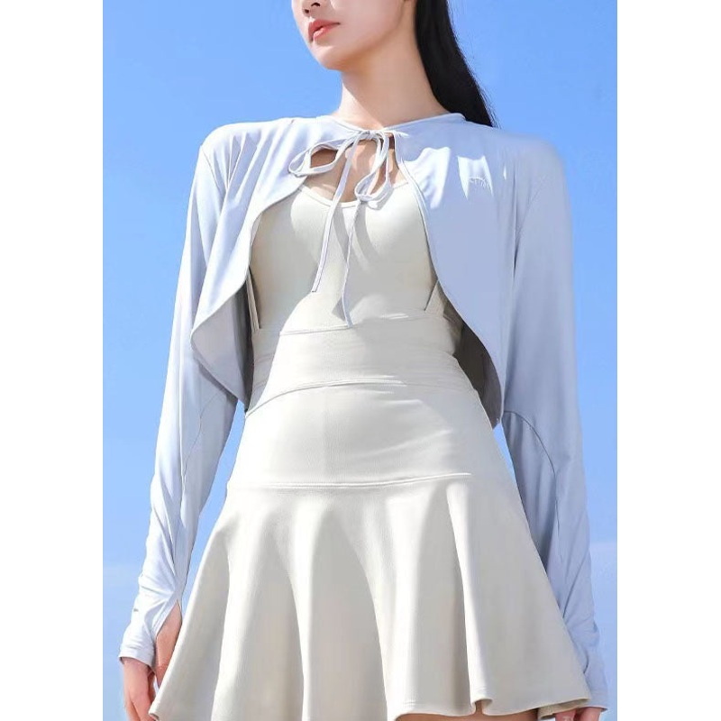 DIY light Purple Lace Up Patchwork Ice Silk UPF 50+ Coat Summer