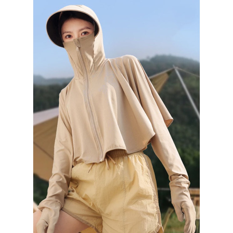 Women Coffee Zip Up Patchwork Ice Silk UPF 50+ Coats Summer