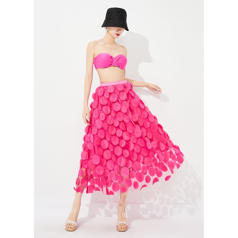 Women Rose Elastic Waist Exra Large Hem Tulle Skirt Summer