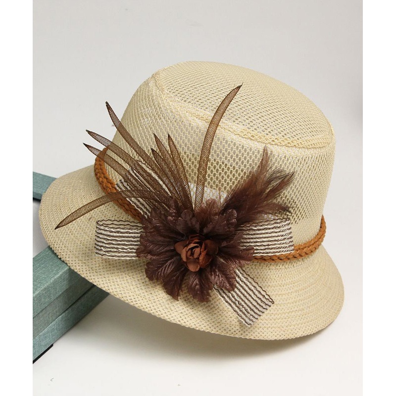 Art Khaki Tulle Floral Floppy Sun Hat