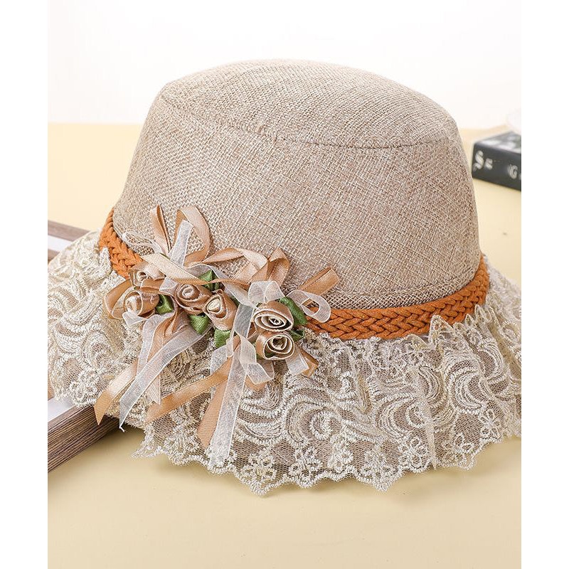 Beautiful Pink Lace Patchwork Floral Linen Floppy Sun Hat