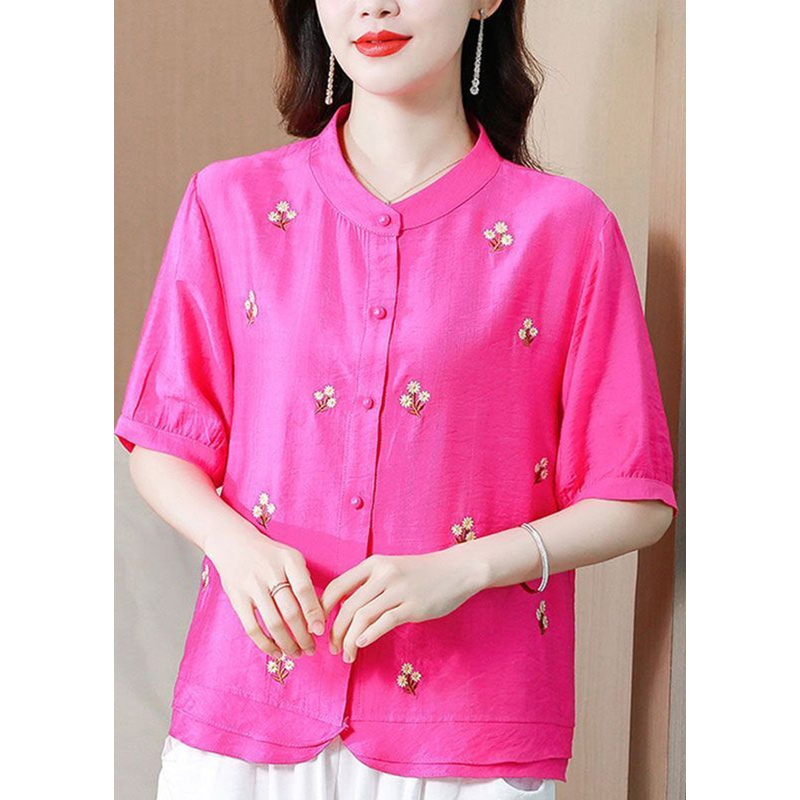 Beautiful Rose Oversized Embroideried Linen Top Half Sleeve