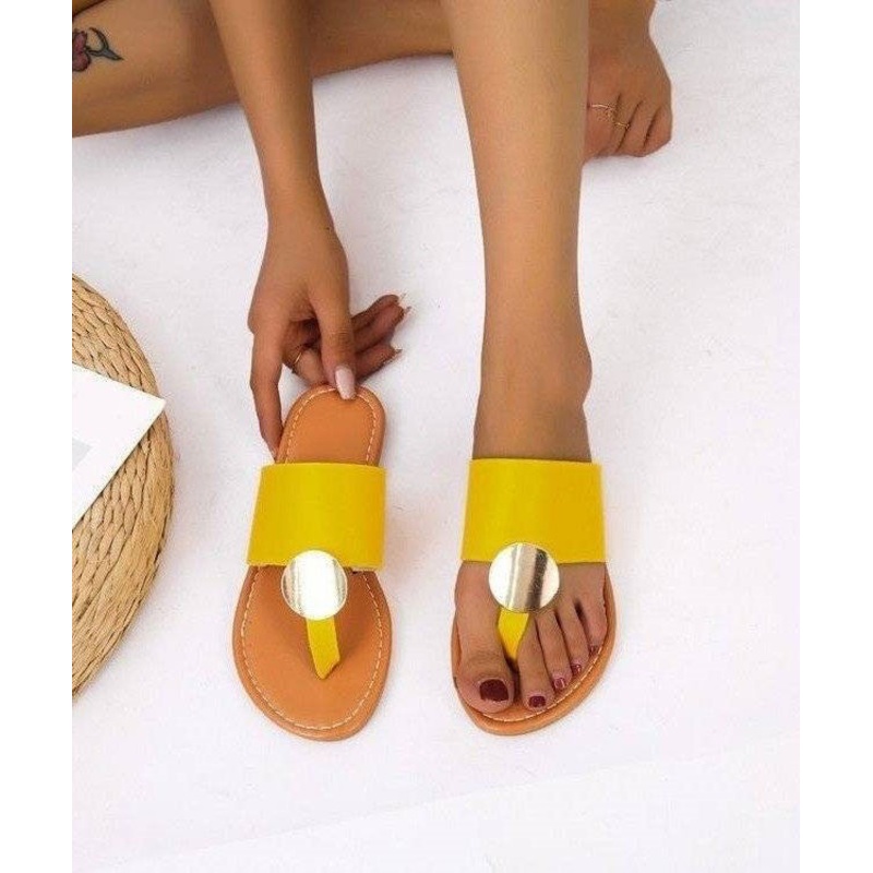 Beautiful Yellow Faux Leather Flip Flops Sandals Splicing Sequined