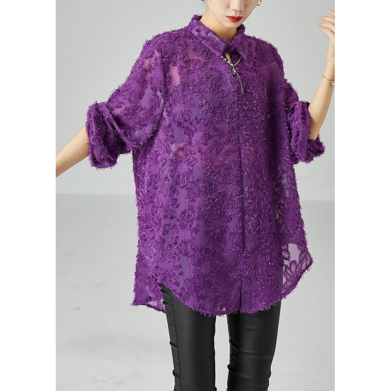 Bohemian Purple Oversized Fluffy Lace Blouse Top Summer