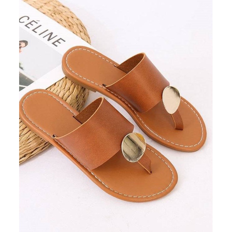 Brown Faux Leather Sequined Splicing Plus Size Flip Flops Sandals