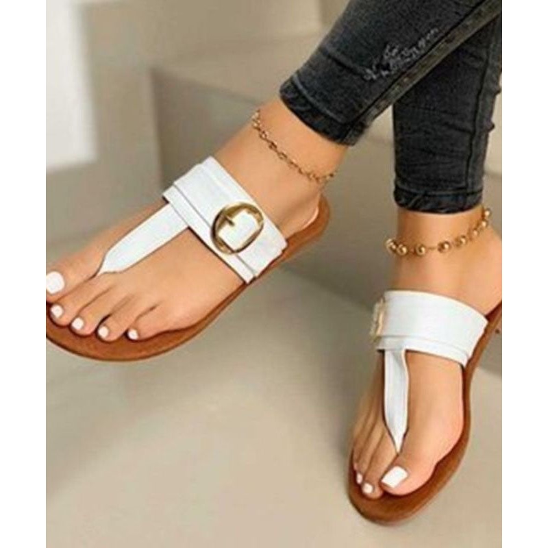 Casual White Faux Leather Handmade Splicing Flip Flops