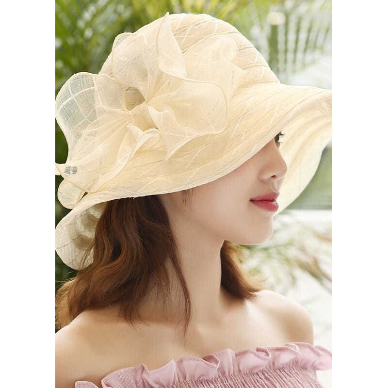 Elegant Beige Bow Patchwork Straw Woven Floppy Sun Hat