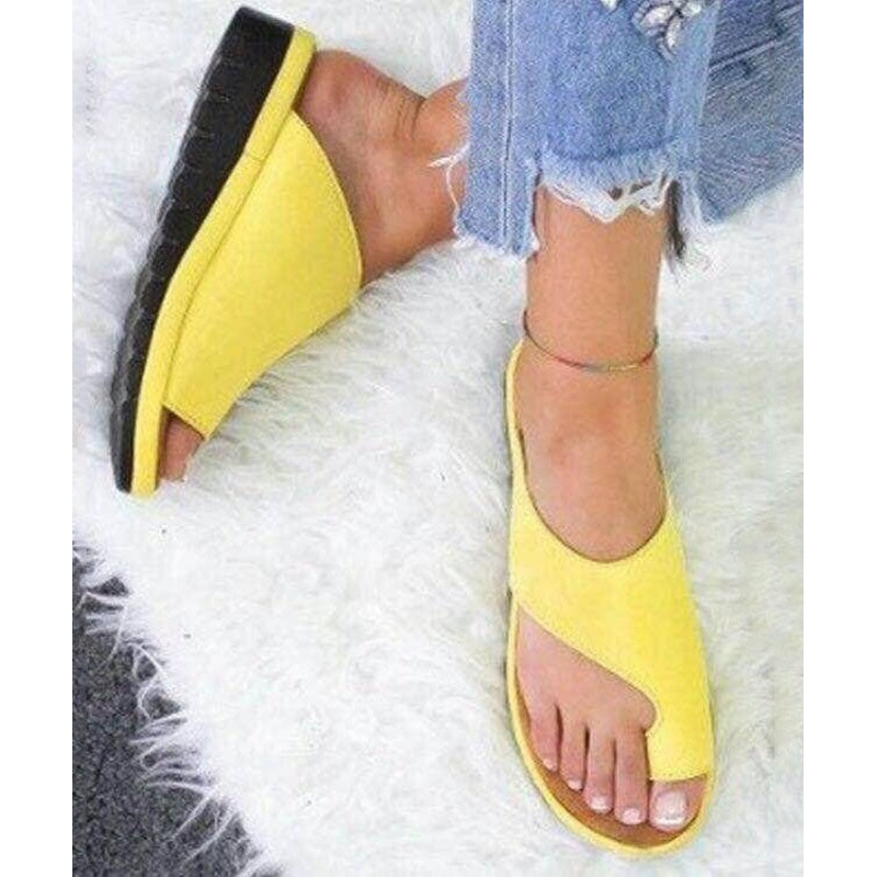 Fashion Yellow Faux Leather Splicing Peep Toe Slide Sandals