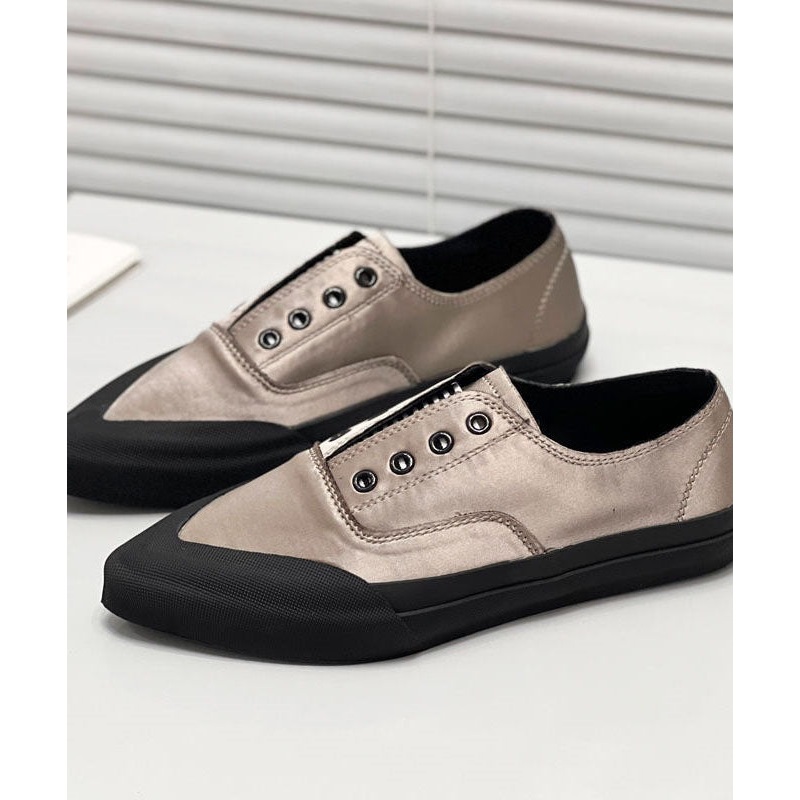 Khaki Silk Blended Boutique Splicing Pointed Toe Flat Shoes For Women