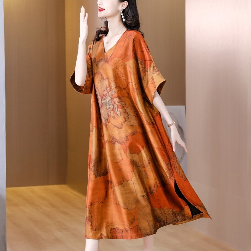Loose Floral Silk Luxury Elegant Party Dress