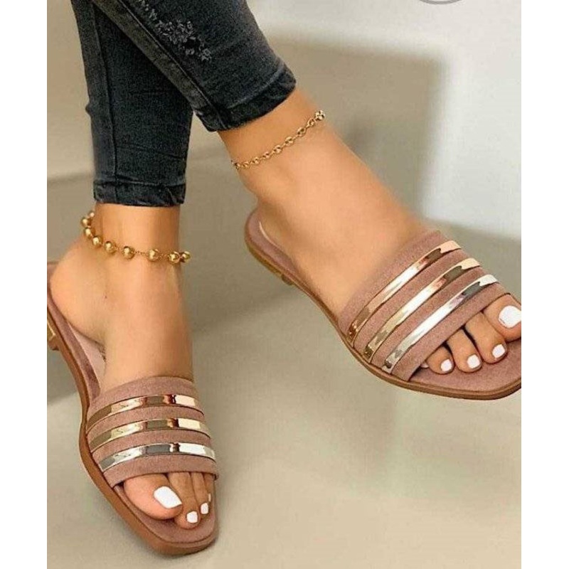 Pink Faux Leather Fashion Splicing Peep Toe Beach Slide Sandals Women