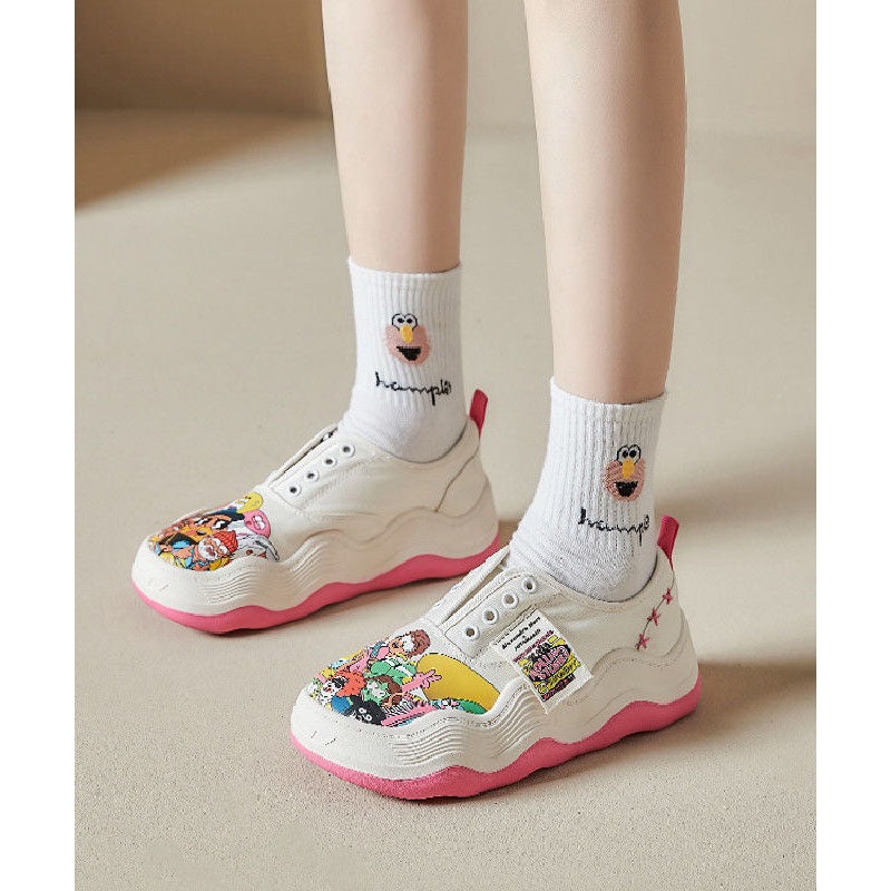 Stylish White Graphic Canvas Splicing Loafers For Women