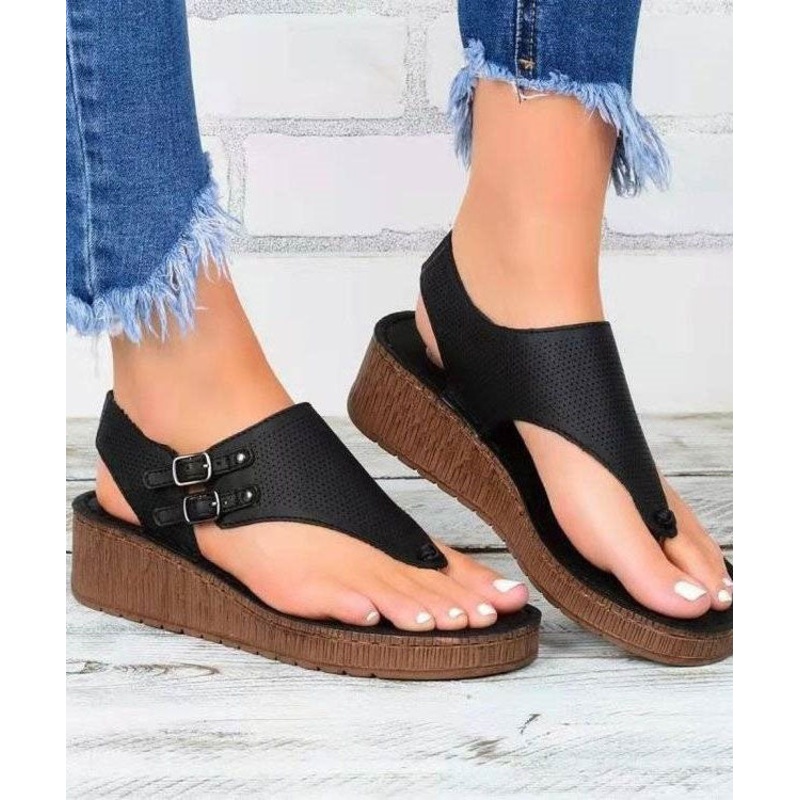 Women Black Buckle Strap Splicing Peep Toe Platform Sandals