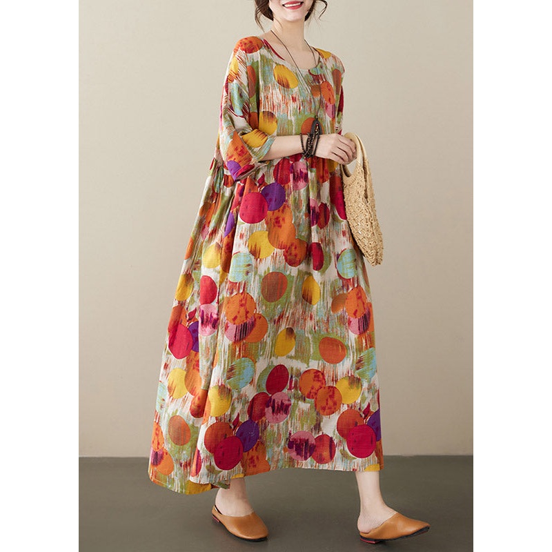 Bohemian Red O-Neck Print Cozy Long Dress