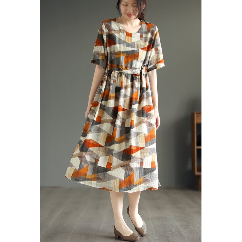 Casual Stylish Print Linen Midi Dress
