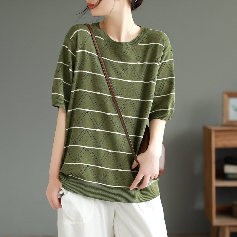 Casual Stylish Stripe Elastic Knitted Tops