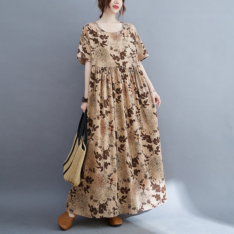 Plus Size Floral Printed Dress Short Sleeve