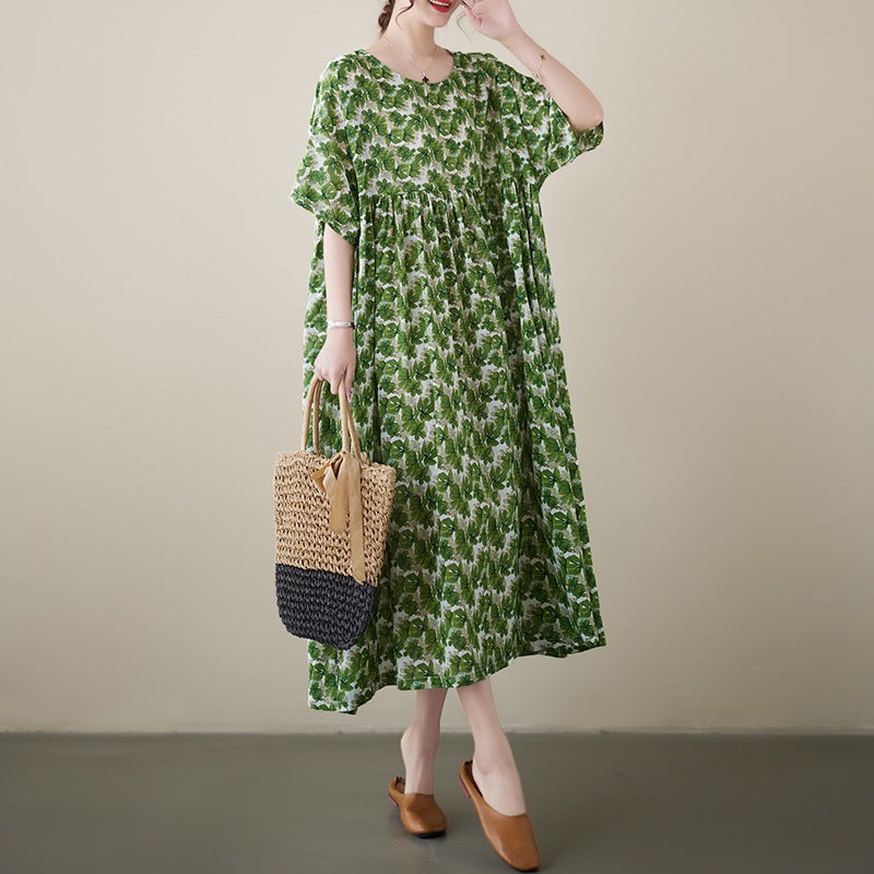 Retro Summer Round Neck Floral Print Dress