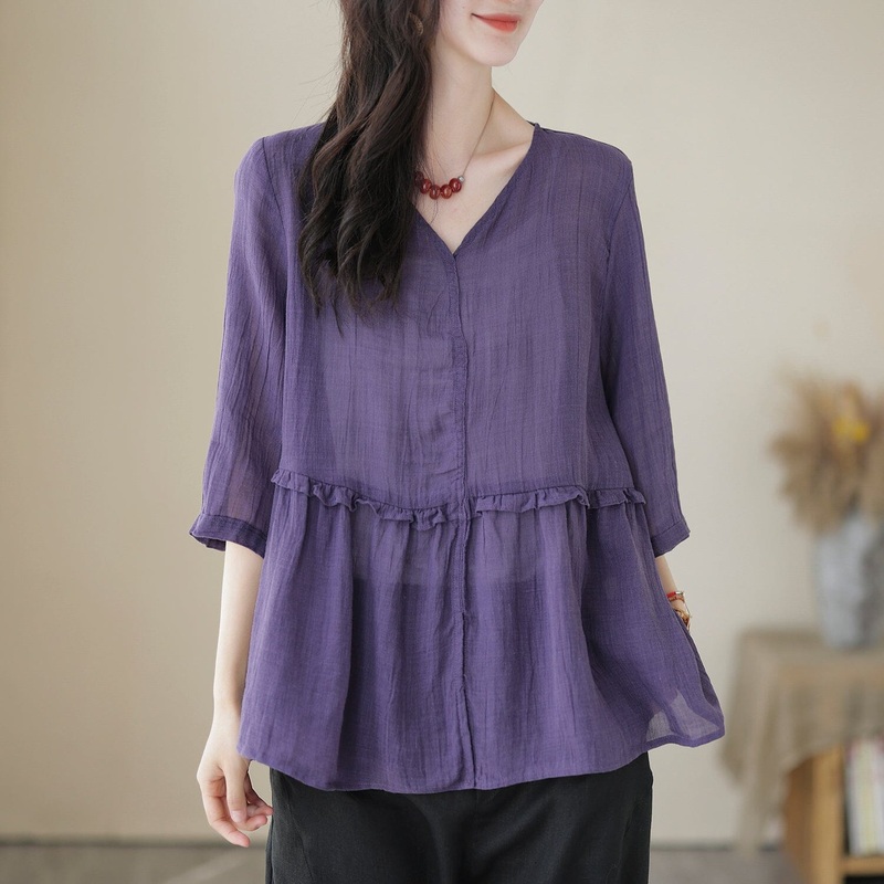 Summer Casual Cotton Linen Ruffled Shirt