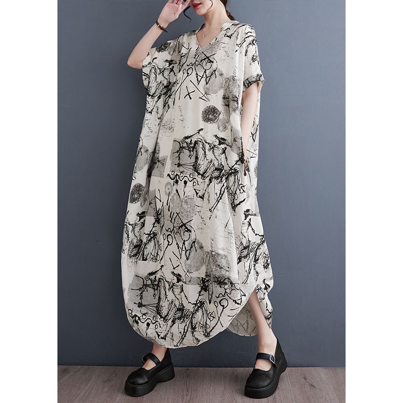White V Neck Patchwork Long Cotton Dress