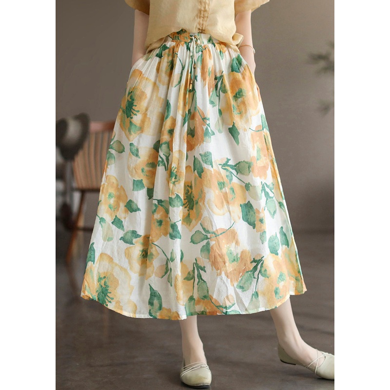 Beautiful Yellow Print Elastic Waist Maxi Skirt