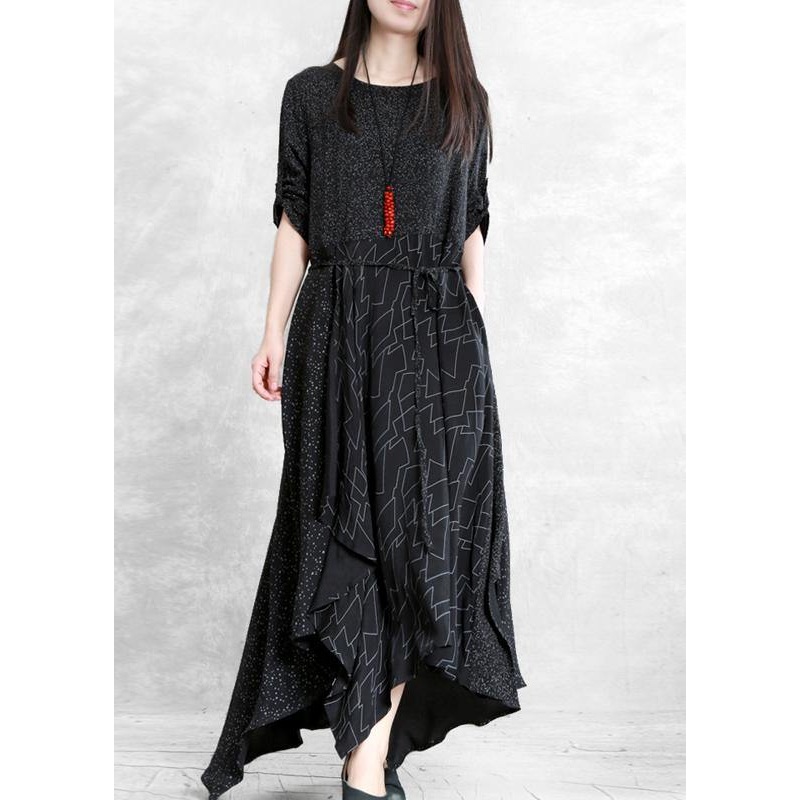 Bohemian black print clothes For Women o neck patchwork Maxi Dresses