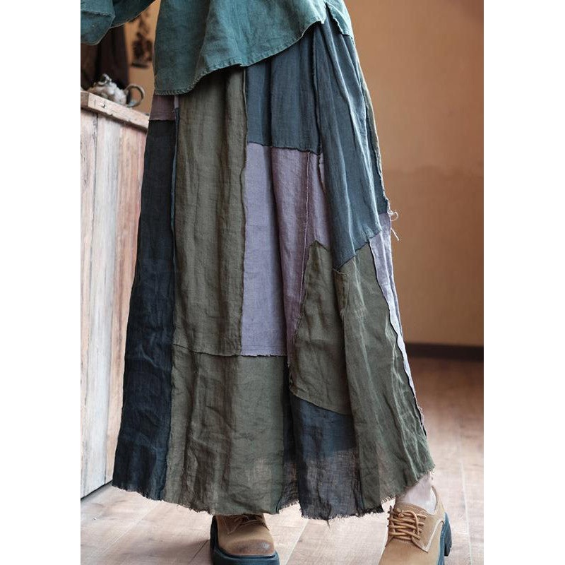 Casual Asymmetrical Patchwork Elastic Waist Linen A Line Skirt Summer