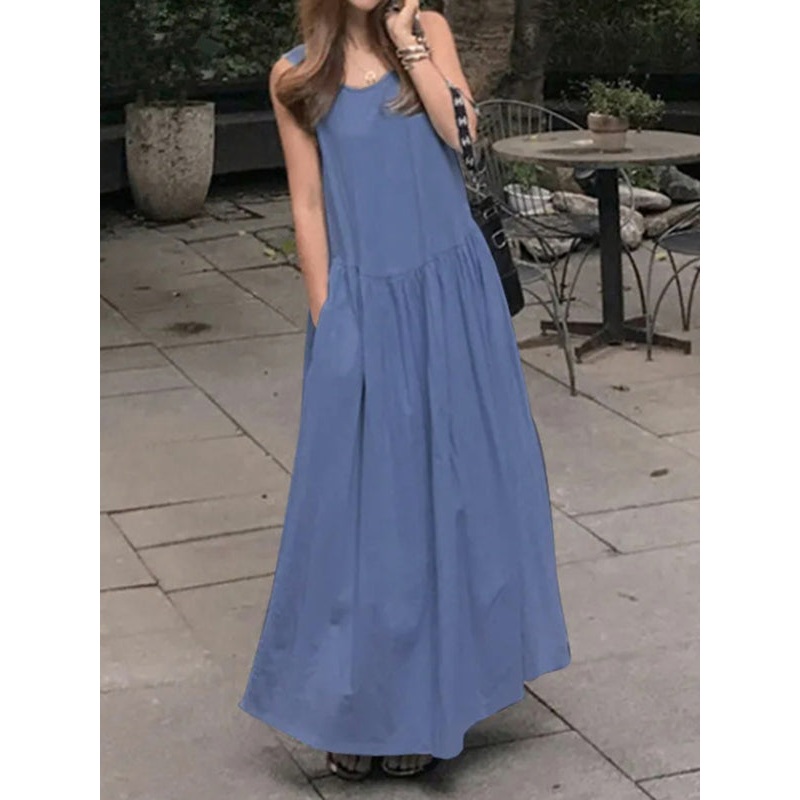 Casual Solid Color Split-Joint Loose Maxi Dress