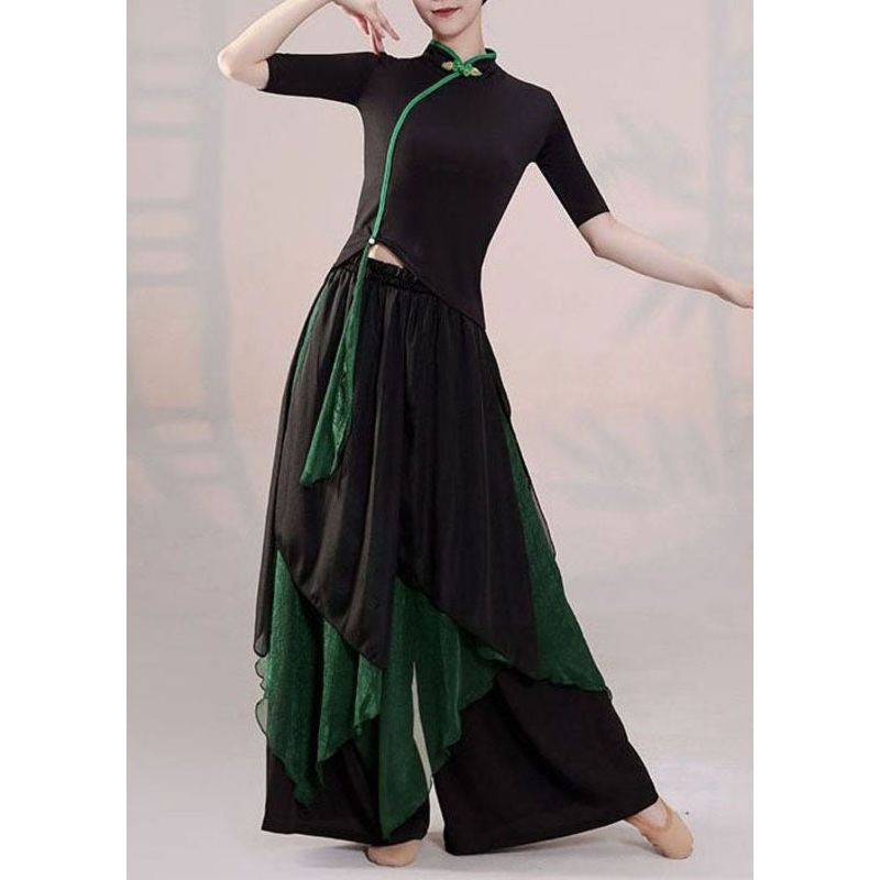 Chinese Style Green Tops And Skirts Silk Two-Piece Set Summer
