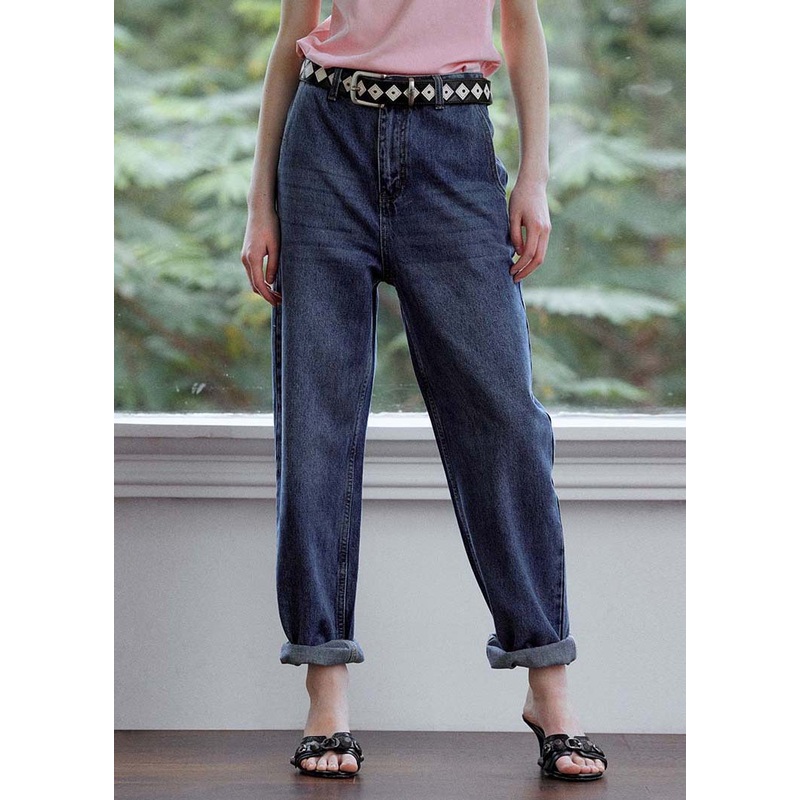 DIY Navy Oversized High Waist Denim Pants Summer