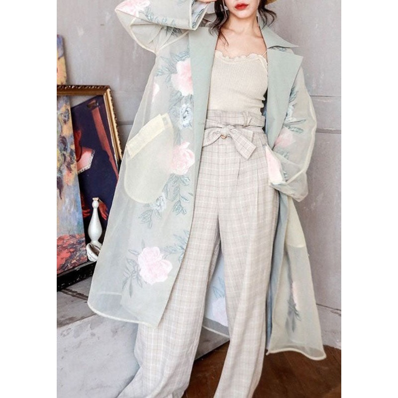 French Floral Peter Pan Collar Pockets Patchwork Organza Trench Coats Spring