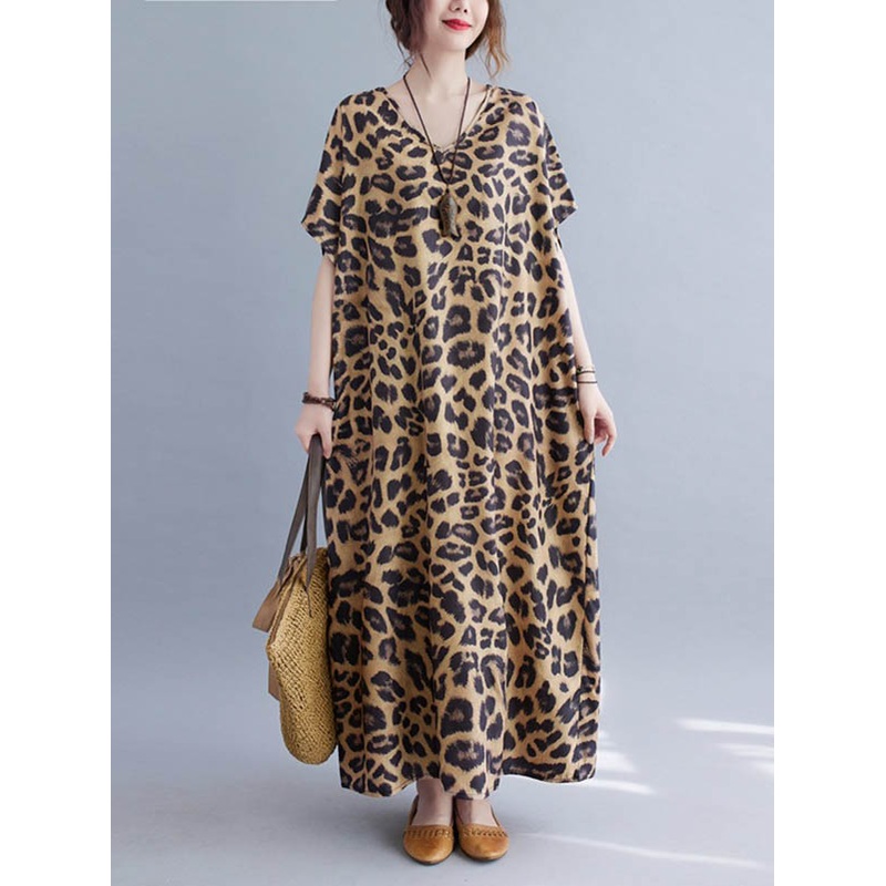 Loose Bohemia Leopard V-Neck Maxi Dress
