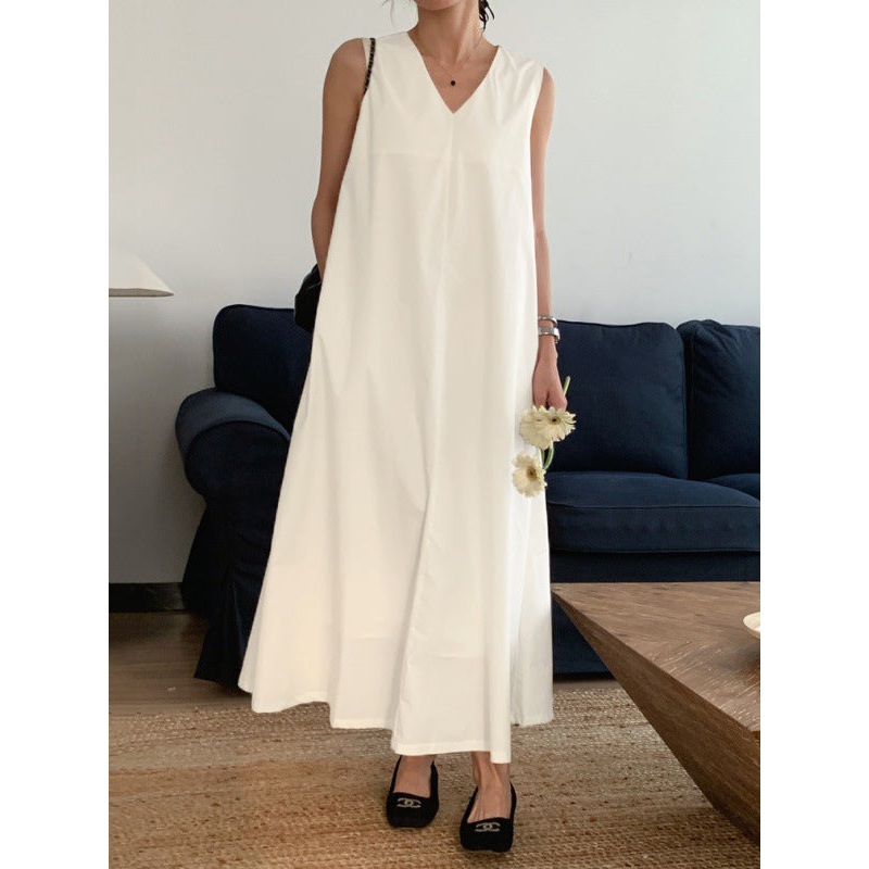 Loose Casual Solid Color Midi Dress Sleeveless