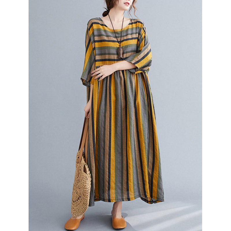 Original Stripe Round-Neck Dress Half Sleeve