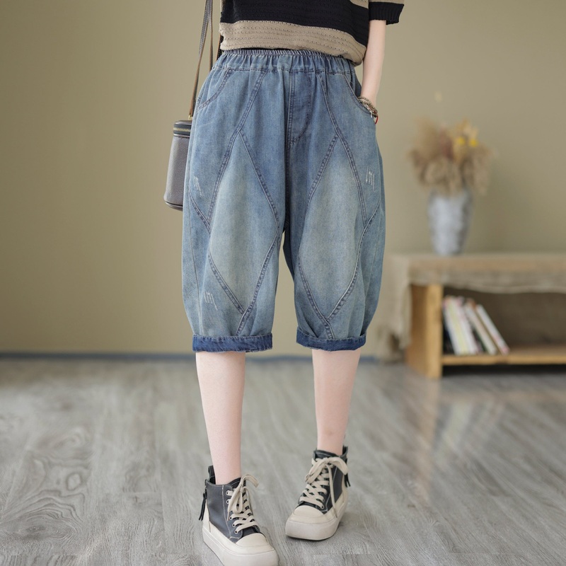 Retro Summer Loose Patchwork Denim Shorts